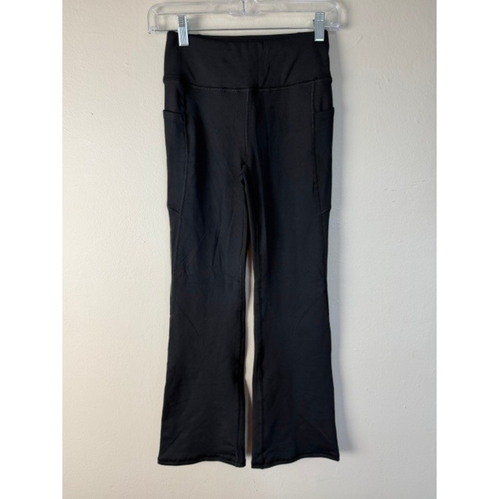 Delsol Women Black High Waisted Flare Yoga Pants with Pockets Size Large NWT